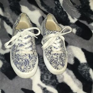 blue and white shoes